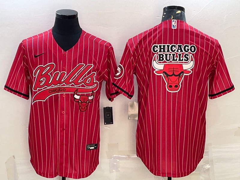 Men's Chicago Bulls Red Team Big Logo Cool Base Stitched Baseball Jersey